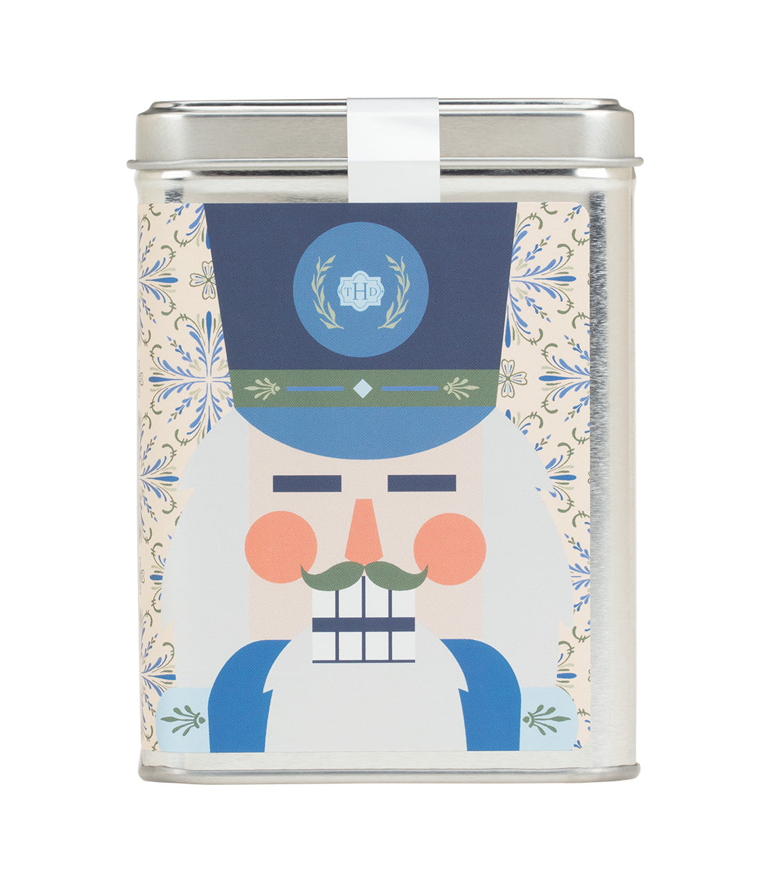 Nutcracker-themed tin containing 20 MG CBD, featuring a colorful soldier design on a patterned background.