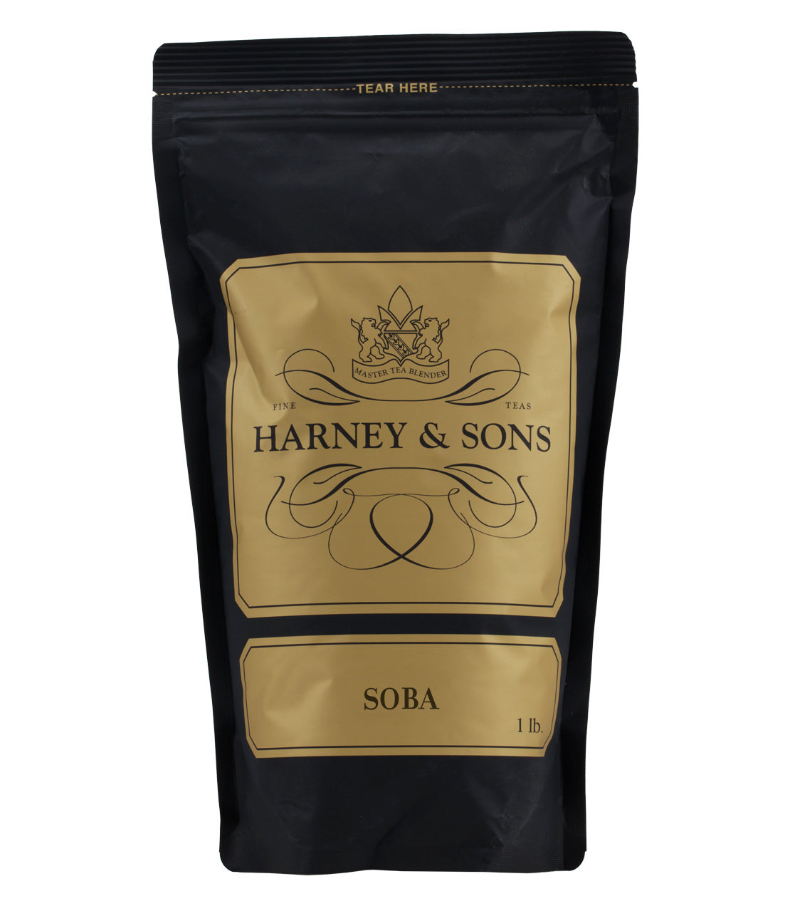 Black packaging of Harney & Sons Soba Roasted Buckwheat, labeled with product name and weight.