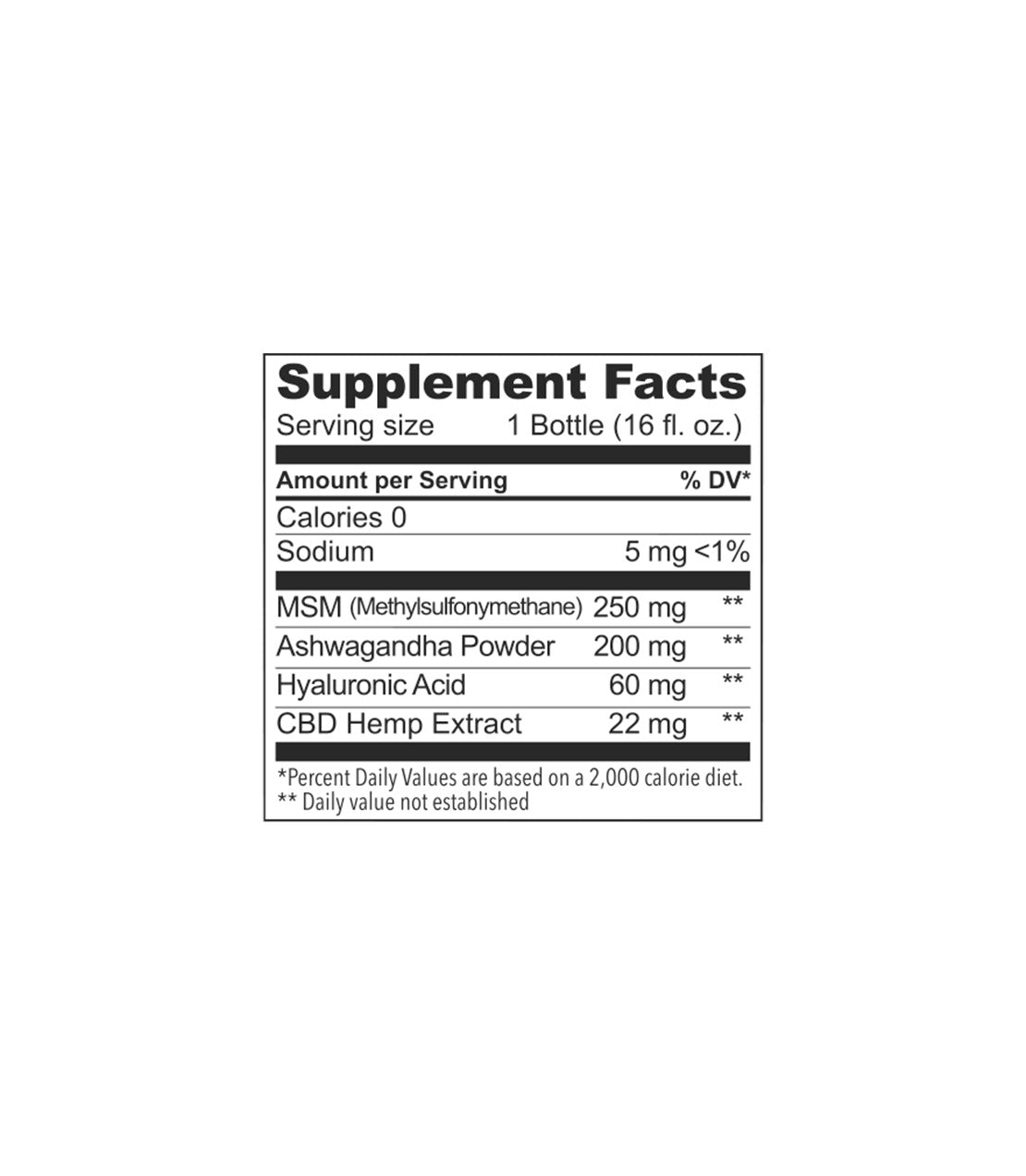 The Hemp Division- Supplement facts label for organic tea with herbs and 22 mg CBD, detailing ingredients and nutritional information- Recover
